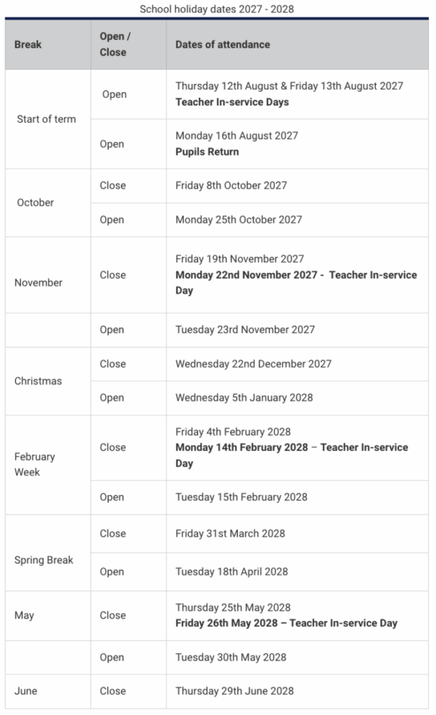 Term Dates and Holidays – Bowmore Primary School