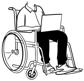 Cartoon image of a young man in a wheelchair.  