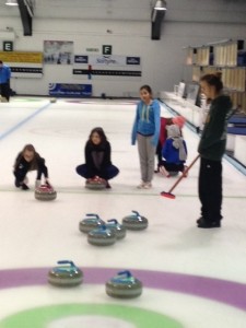 P6 getting coaching in the art of curling. Junior coaching is available from the Ice Bowl on Mondays and Wednesdays. Contact the Ice Bowl for further details.