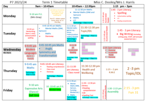 P7 term 1 timetable