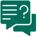 Green decorative icon showing two speech bubbles with a question mark.