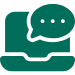 Green decorative icon showing a laptop computer with a speech bubble.