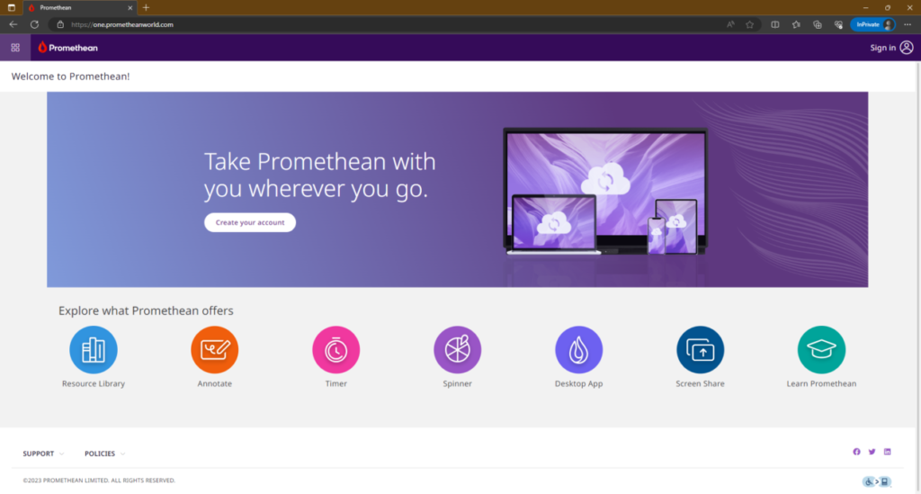 Image of home page of Promethean website