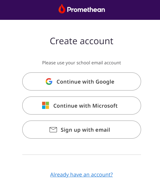Pop up asking whether to create an account using Google, Microsoft or sign up with e-mail.