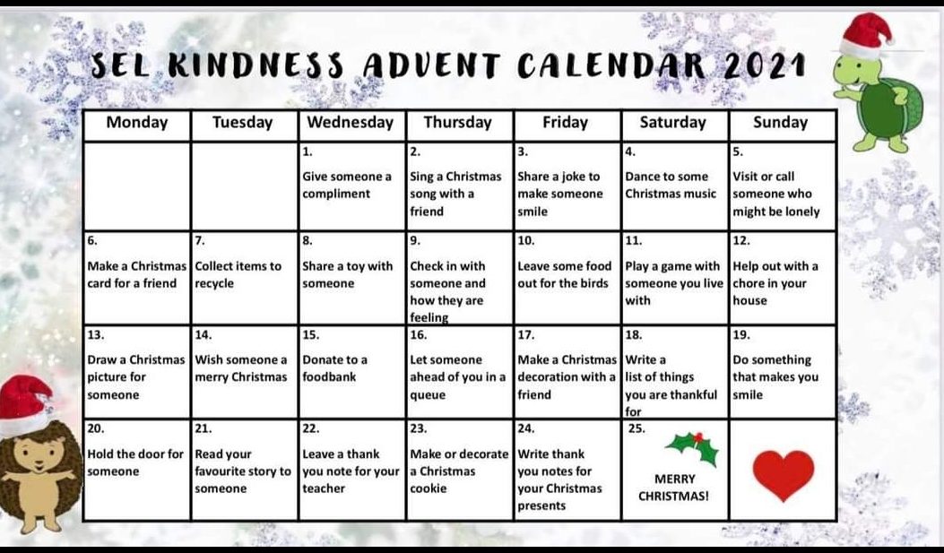 Kindness Advent Calendar Onthank Primary 5 2021 2022