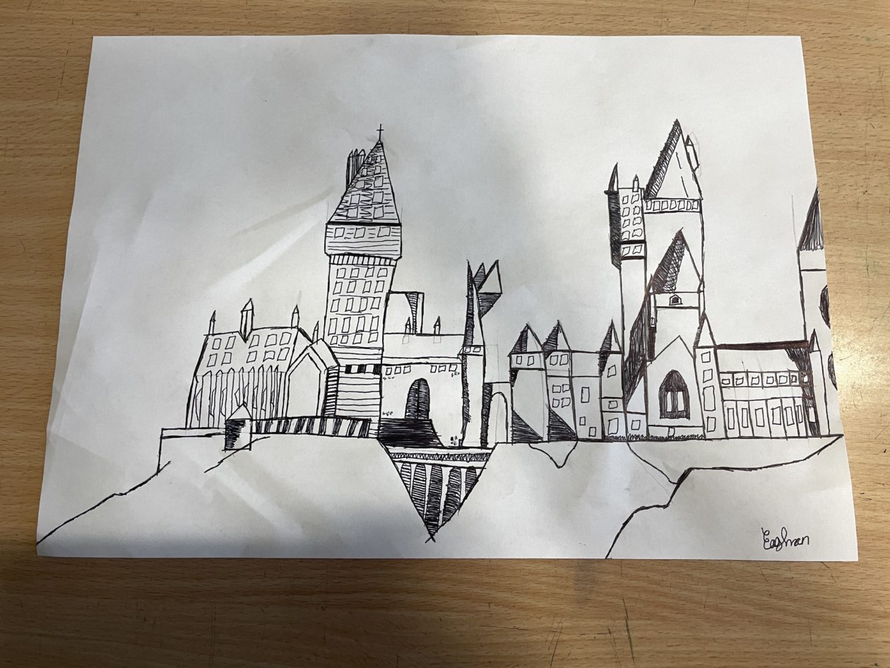 Simple logo. draw only by black line. the castle in the mountains and the  lake in the front of the castle on Craiyon