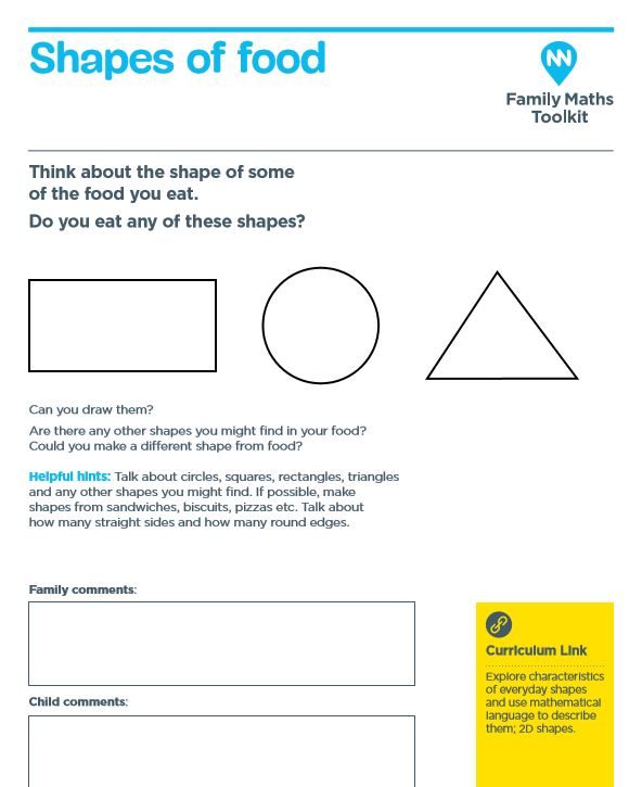 Math Food Shapes Numeracy Homework | Primary 1
