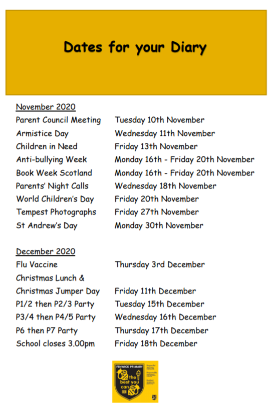School Calendar Fenwick Primary & ECC