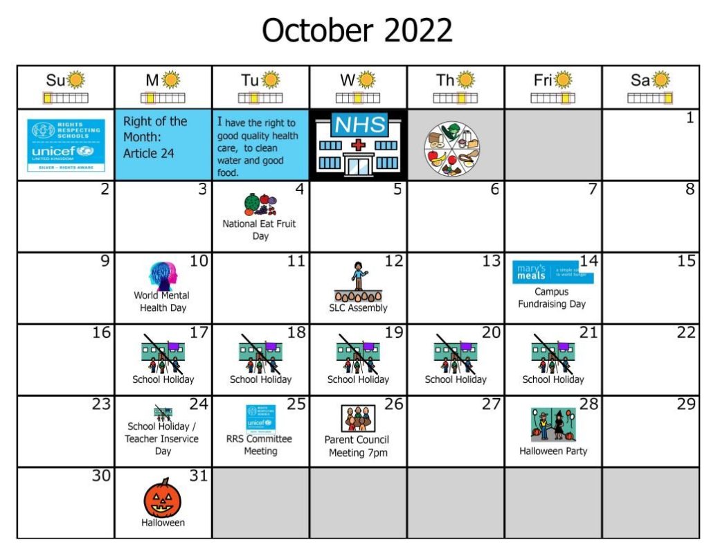 SLC October Calendar Lochnorris Primary SLC