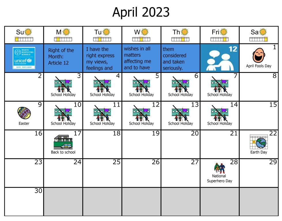 SLC April Calendar Lochnorris Primary SLC