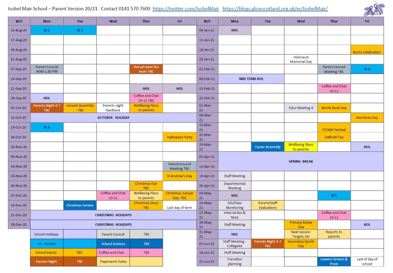 School Calendar | Isobel Mair