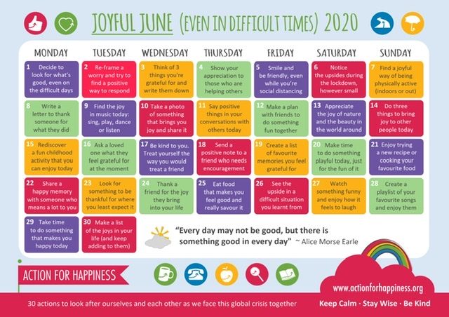 Joyful June – Action for happiness calendar | Health & Wellbeing