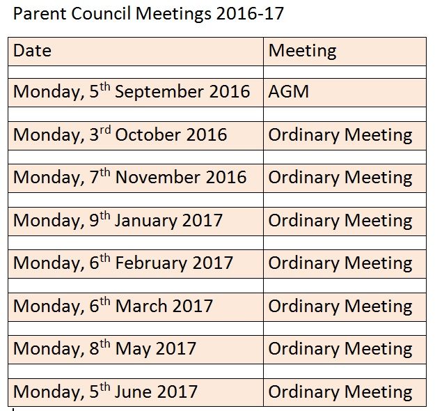 Parent Council Meetings 2016-17