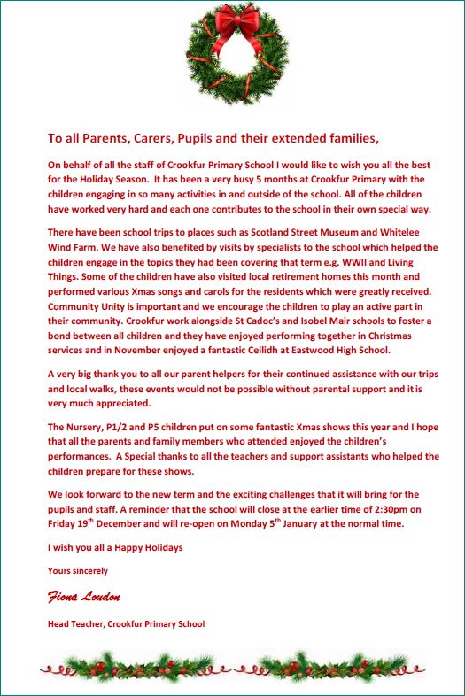 HT xmas letter | Crookfur Primary