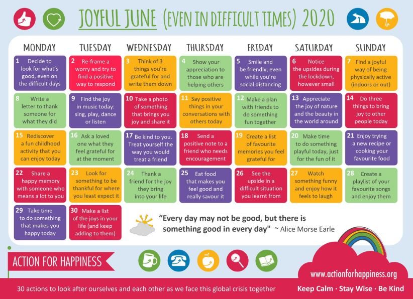 Today’s tip Use this calendar to help towards a Joyful June
