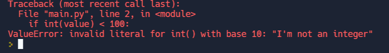 An error message from trying to force a string into an integer that wouldn't work
