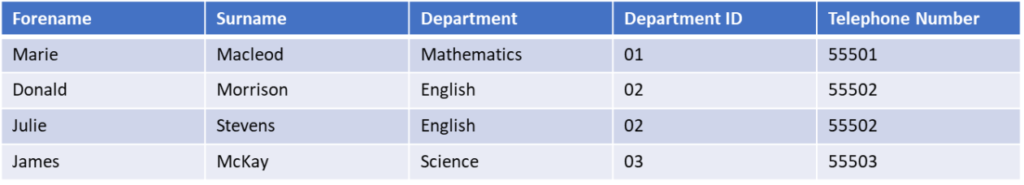 Example flat file database table