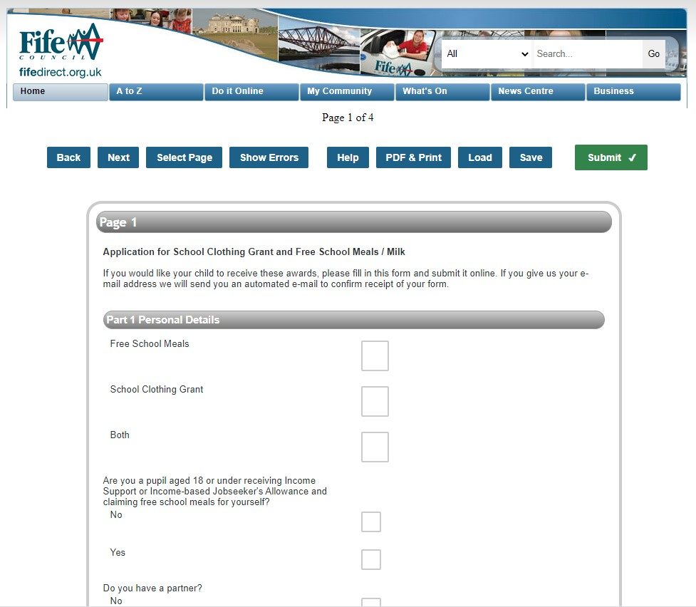 Free School Meals and School Clothing Grant