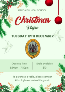 Christmas Fayre
Tuesday 19th December
5.30pm-7.30pm
Stalls £10
To purchase a table please contact us.