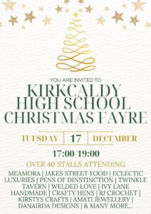 You should come to the KHS Christmas Fayre! Tuesday 17th December 5.00pm-7.00pm. We have over 40 stallholders - it's a great way to do your Christmas shopping using local businesses! Expect to see... MeAmora Jake's Street Food Eclectic Luxuries Pens of Distinction Twinkle Tavern Welded Love Ivy Lane The Crafty Hen RJ Crochet Kirsty's Crafts Amati Jewellery Designs by Elizabeth Campbell Danairda Designs 🎄