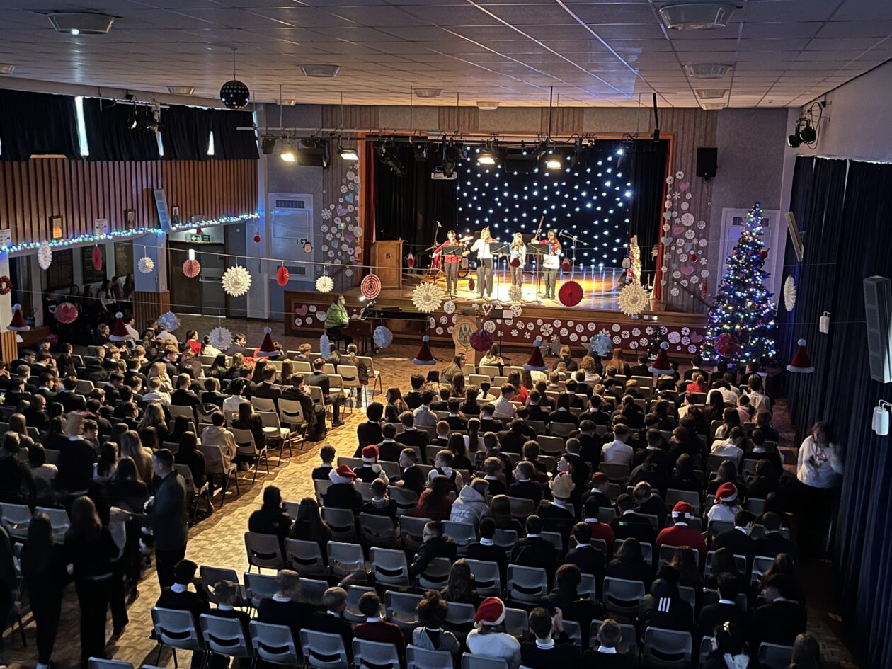 Christmassy musicians at the 2024 Christmas assembly