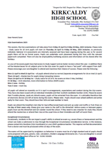 Kirkcaldy High School Study Leave Letter - 2025