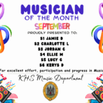 MUSIC Pupil Recognition! August Musician of the Month has been award to S1 Jamie D 🎵 💫 S2 Charlotte L🎵 💫 S3 Jordan C🎵 💫 S4 Ellie M🎵 💫 S5 Lucy G🎵 💫 S6 Kerys D 🎵 💫 for excellent effort, participation and progress. Congratulations!