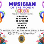 MUSICIAN OF THE MONTH SEPTEMBER PROUDLY PRESENTED TO S1 Harris G🎵 💫 S2 Markas Z🎵 💫 S3 Elyse McD🎵 💫 S4 Jake H🎵 💫 S5 Kai H🎵 💫 S6 Ellie J 🎵 💫 for excellent effort, participation and progress in Music. KHS Music Department.