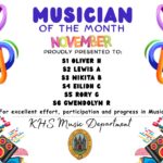 MUSICIAN OF THE MONTH NOVEMBER PROUDLY PRESENTED TO S1 Oliver H🎵 💫 S2 Lewis A🎵 💫 S3 Nikita B🎵 💫 S4 Eilidh C🎵 💫 S5 Rory G🎵 💫 S6 Gwendolyn R🎵 💫 for excellent effort, participation and progress in Music. KHS Music Department.