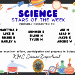 SCIENCE STARS OF THE WEEK PROUDLY PRESENTED TO: ⭐ Martyna D ⭐ Luke H ⭐ Richie H ⭐ Harley A ⭐ Summer E ⭐ Eilidh N ⭐ Tyler M ⭐ Abi M ⭐ Asad M ⭐ Jakub K ⭐ Archie W For excellent effort, participation and progress in Science. KHS Science Department.