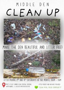 MIDDLE DEN CLEAN UP MAKE THE DEN BEAUTIFUL AND LITTER FREE! LITTER PICKING 2ND AND 4TH SATURDAYS OF THE MONTH, 10AM – 11AM 📍 MEET AT KHS CARPARK NEAR CENTRAL CROSSING. WHAT3WORDS: ///selects.prouder.soldiers LITTER PICKERS AND BIN BAGS PROVIDED 💚 “CLEAN PATHS, PROUD COMMUNITY!”