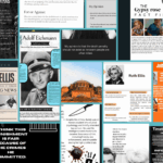A collage of student-designed posters about crime and punishment, featuring historical criminal cases, capital punishment debates, and figures such as Ruth Ellis, Timothy Evans, Adolf Eichmann, and Jeffrey Dahmer, with text, photographs, and opinion statements.