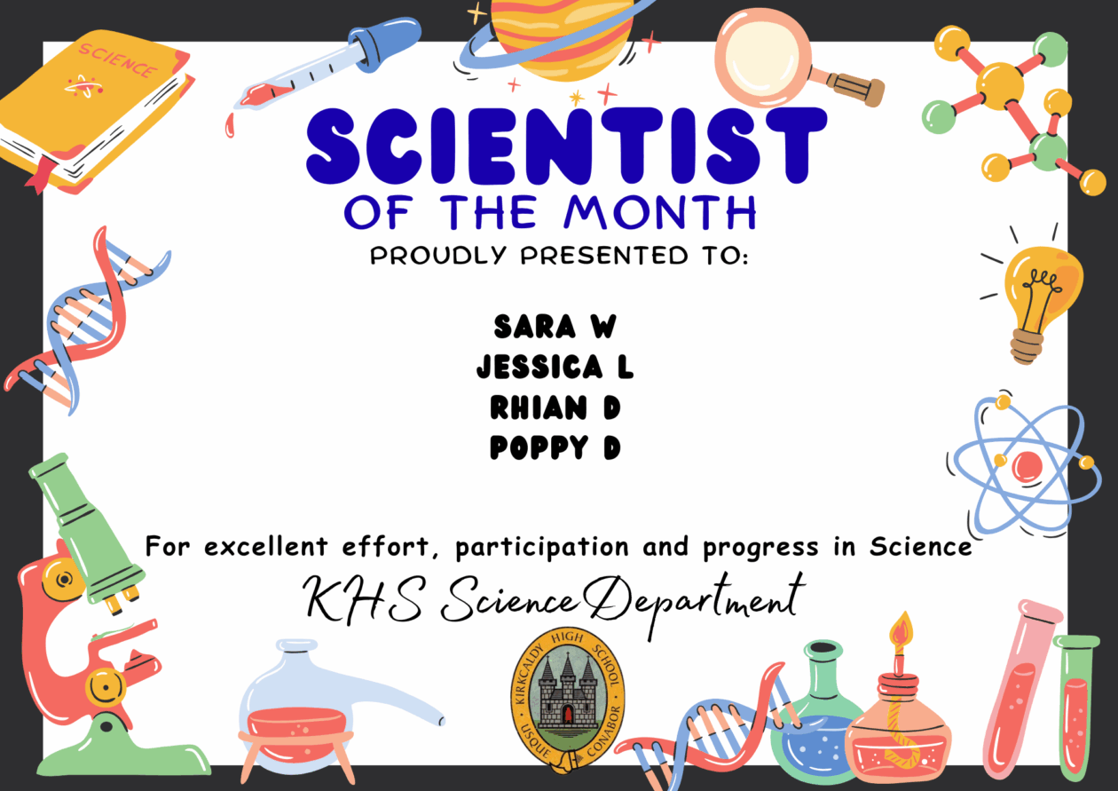 SCIENCE STARS OF THE WEEK PROUDLY PRESENTED TO: 🌟 Sara W 🌟 Jessica L 🌟 Rhian D 🌟 Poppy D For excellent effort, participation and progress in Science. KHS Science Department.