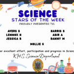 SCIENCE STARS OF THE WEEK PROUDLY PRESENTED TO: 🌟 Avers S 🌟 Lennox H 🌟 Jessica B 🌟 Harris S 🌟 Abir A 🌟 Danny M 🌟 Mollie G For excellent effort, participation and progress in Science. KHS Science Department