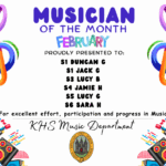 MUSICIAN OF THE MONTH FEBRUARY PROUDLY PRESENTED TO S1 Duncan G🎵 💫 S1 Jack G🎵 💫 S3 Lucy B🎵 💫 S4 Jamie H🎵 💫 S5 Lucy G🎵 💫 S6 Sara H🎵 💫 for excellent effort, participation and progress in Music. KHS Music Department.