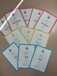 Duke of Edinburgh "Bronze" level certificates.