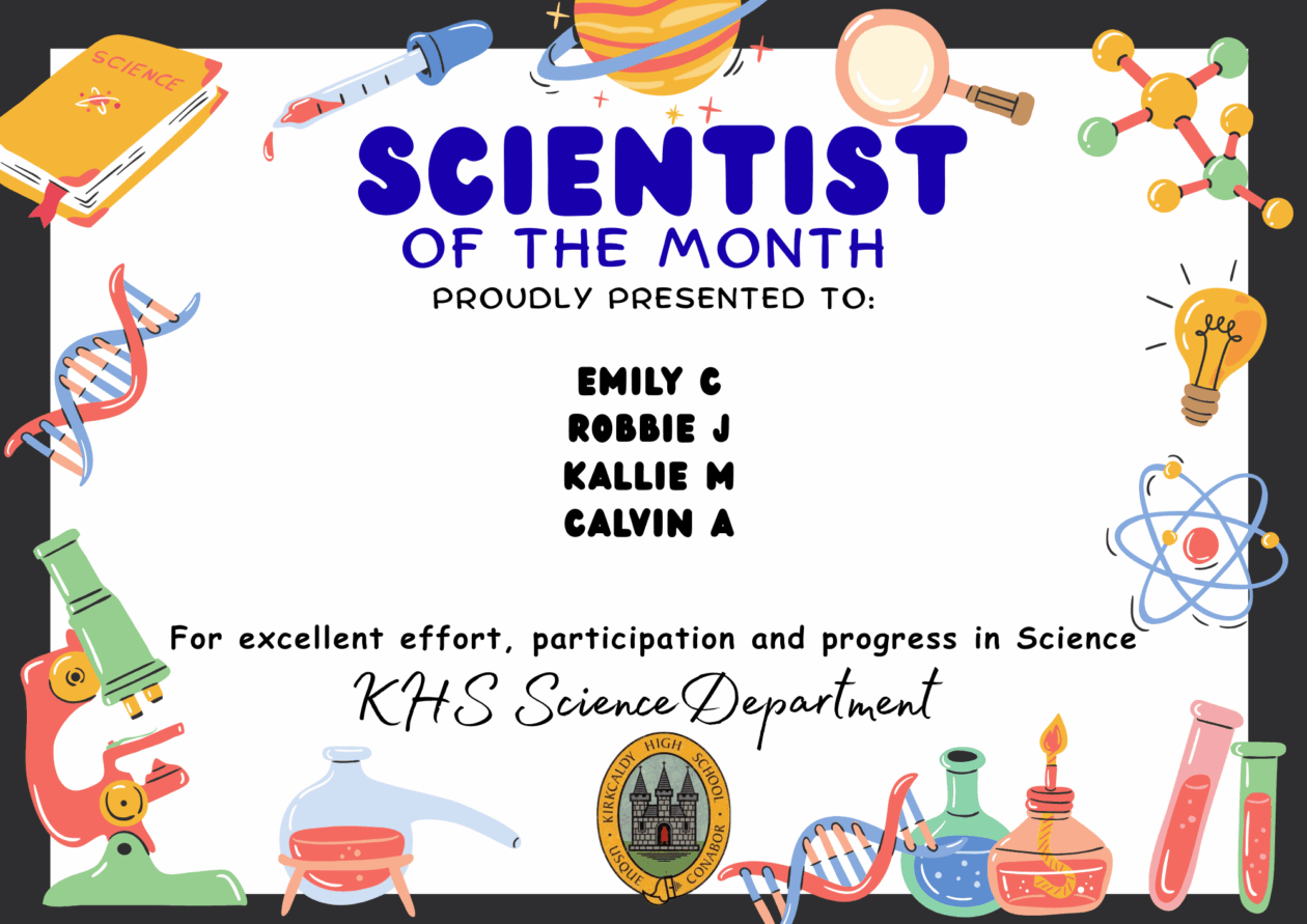 Science Stars of the Week Proudly Presented to: 🌟 Emily C 🌟 Robbie J 🌟 Kallie M 🌟 Calvin A For excellent effort, participation and progress in Science. KHS Science Department.