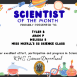 Science Stars of the Week Proudly Presented to: 🌟 Tyler B 🌟 Adam P 🌟 Melissa B 🌟 Miss McFall's S3 Science class For excellent effort, participation and progress in Science. KHS Science Department.