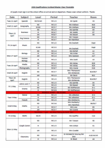 Kirkcaldy High School 2026 Master Class Timetable