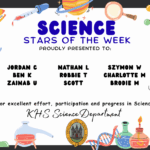 Science Stars of the Week Proudly Presented to: 🌟 Jordan C 🌟 Ben K 🌟 Zainab U 🌟 Nathan L 🌟 Robbie T 🌟 Scott 🌟 Szymon W 🌟 Charlotte M 🌟 Brodie M For excellent effort, participation and progress in Science. KHS Science Department.