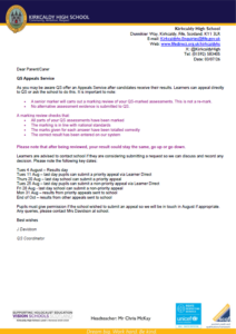 Kirkcaldy High School Qualifications Scotland Letter – July 2026