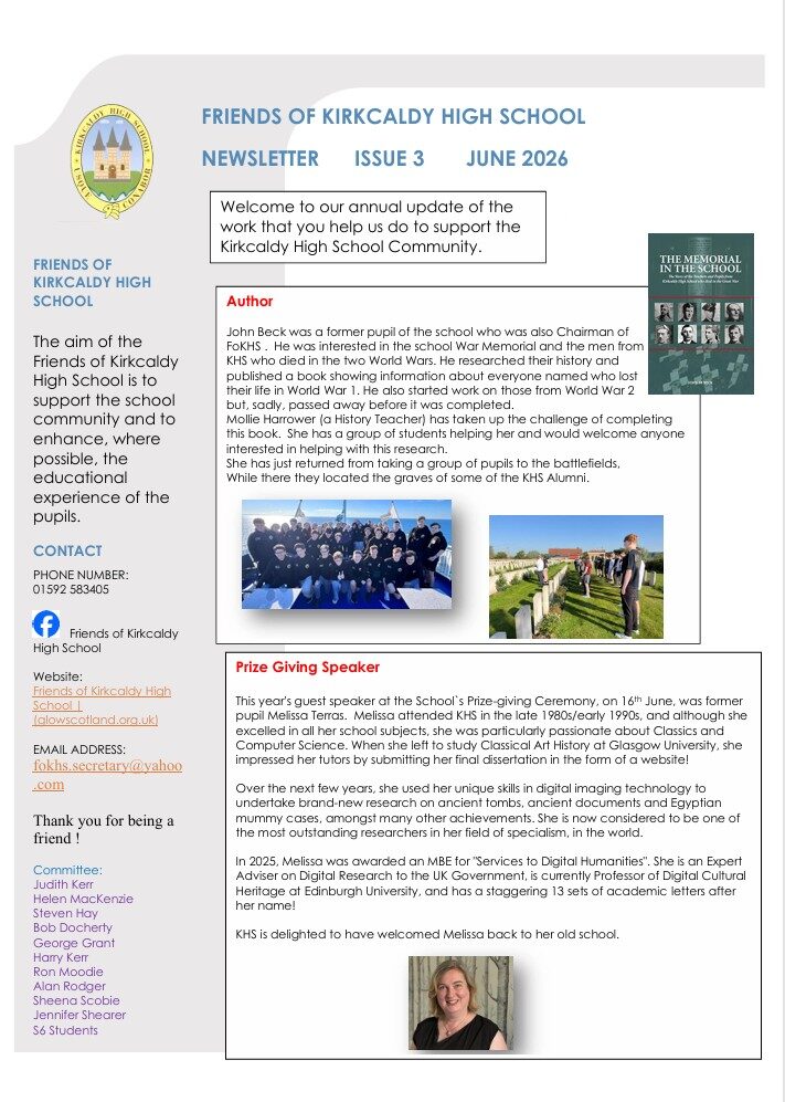 Friends of Kirkcaldy High School Newsletter - July 2026