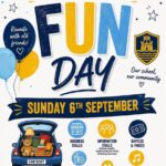 Poster for Kirkcaldy High School Fun Day on Sunday 6 September, 11am–3pm, featuring car boot sales, business and information stalls, food and refreshments, raffles and prizes, and activities for everyone.