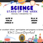 Science Stars of the Week Proudly Presented to: 🌟 Alfie M 🌟 Finlay 🌟 Jordan D 🌟 Ella M 🌟 Joseph 🌟 Anam For excellent effort, participation and progress in Science. KHS Science Department.
