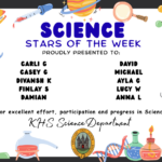 Science Stars of the Week Proudly Presented to: 🌟 Carli G 🌟 Casey G 🌟 Divansh K 🌟 Finlay S 🌟 Damian 🌟 David 🌟 Michael 🌟 Ayla G 🌟 Lucy W 🌟 Anna L For excellent effort, participation and progress in Science. KHS Science Department.