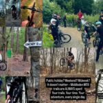 Collage promoting mountain biking and outdoor recreation in Middleden, Kirkcaldy. The image features photographs of cyclists riding woodland trails, groups of riders gathering in the forest, and action shots of mountain bikers on jumps and tracks. Text highlights that Middleden has 2 miles of mountain bike trails and promotes the area as a year-round destination for cycling and outdoor adventure.