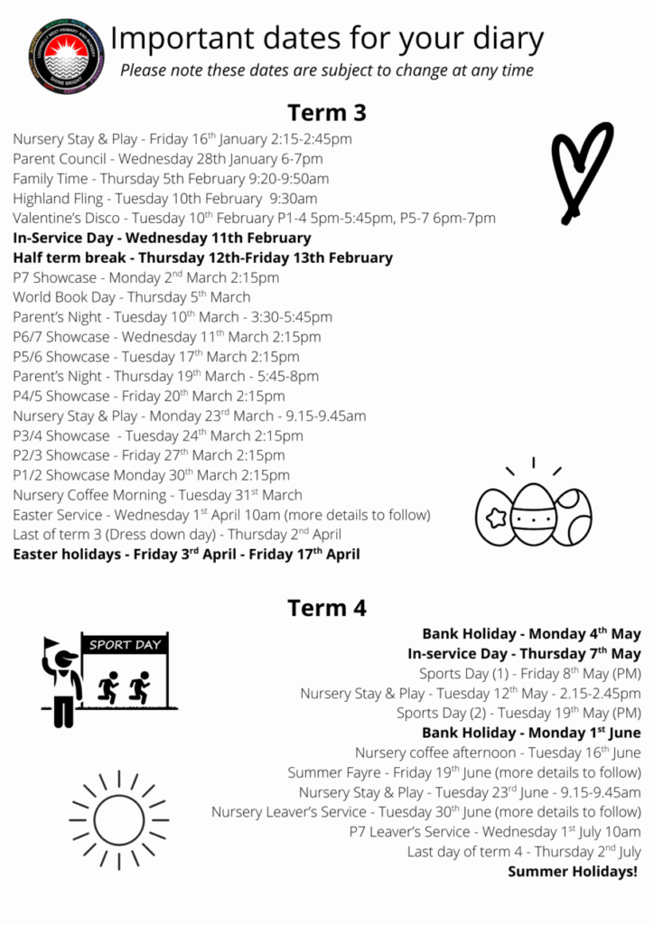 Diary Dates | Lochgelly West Primary School and Nursery