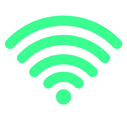 A green array of curved lines that represent a WiFi signal. 