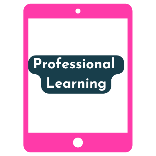 A pink outline of a tablet. This is a link to access the Professional Learning Page. 