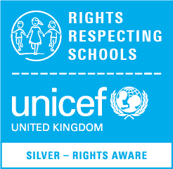 Blue UNICEF Rights Respecting Schools logo for the Silver: Rights Aware award.